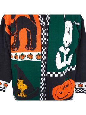 Vintage Snoopy Halloween Cardigan Sweater Womens Size Large 90s Patchwork
